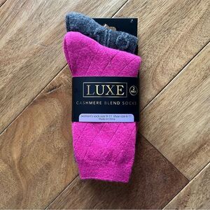 LUXE Women's Cashmere Blend Socks - 2 pairs, Pink and Gray - Size 6-11 - NWT